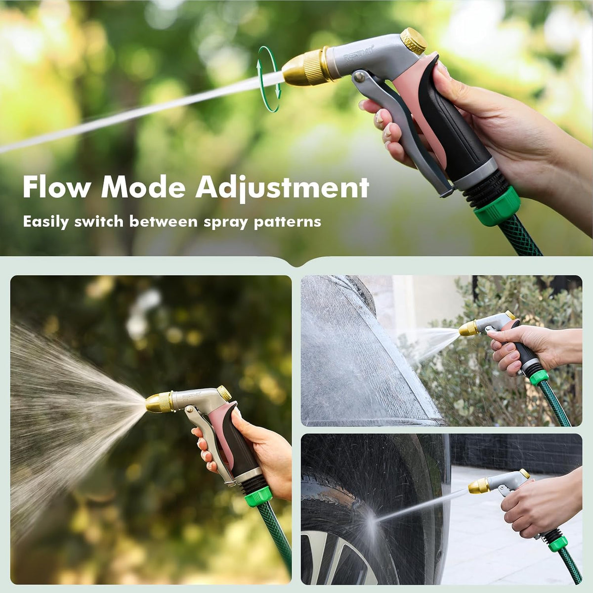 Metal Water Hose Nozzle, High Pressure Garden Sprayer, Green