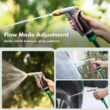 Metal Water Hose Nozzle, High Pressure Garden Sprayer, Green