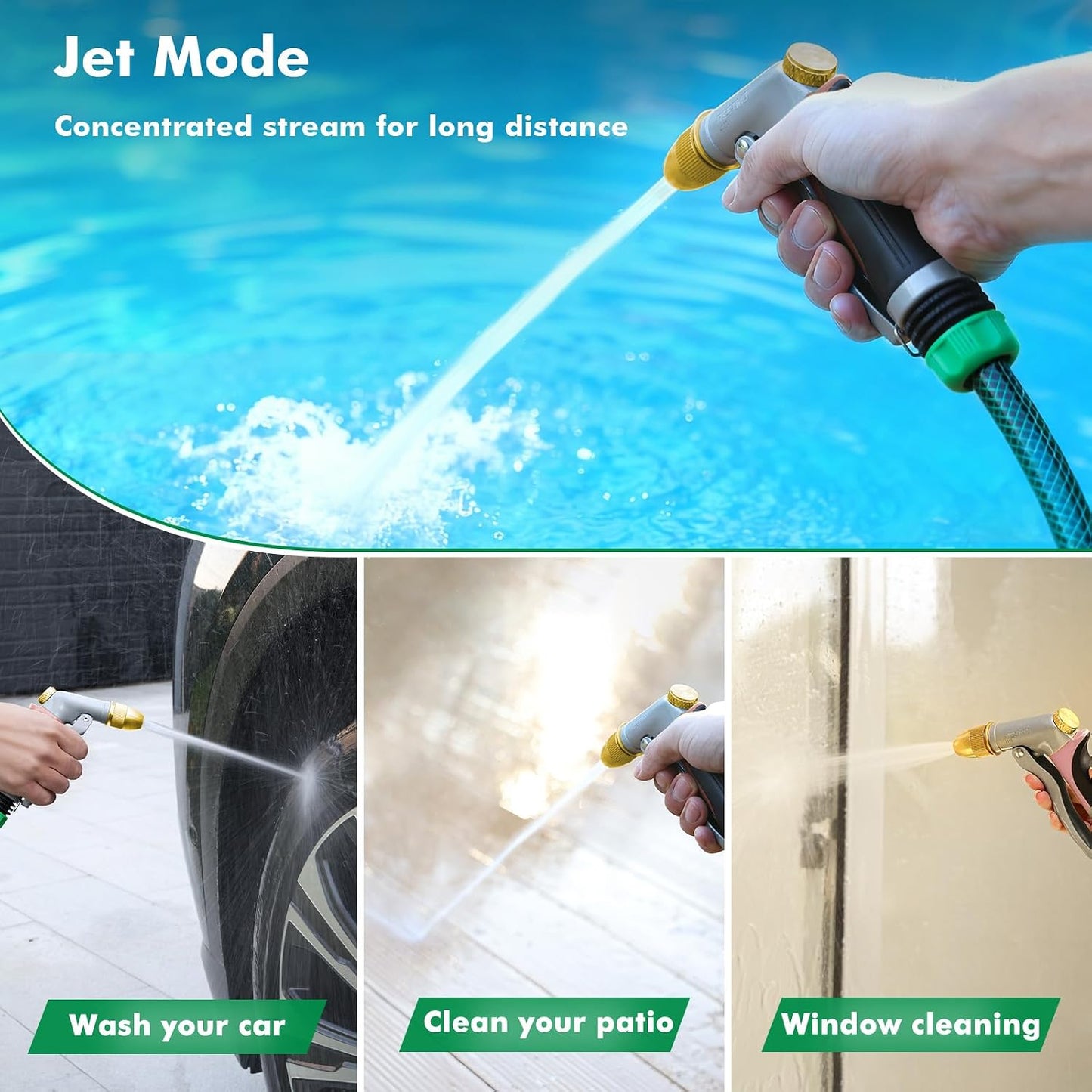 Metal Water Hose Nozzle, High Pressure Garden Sprayer, Green