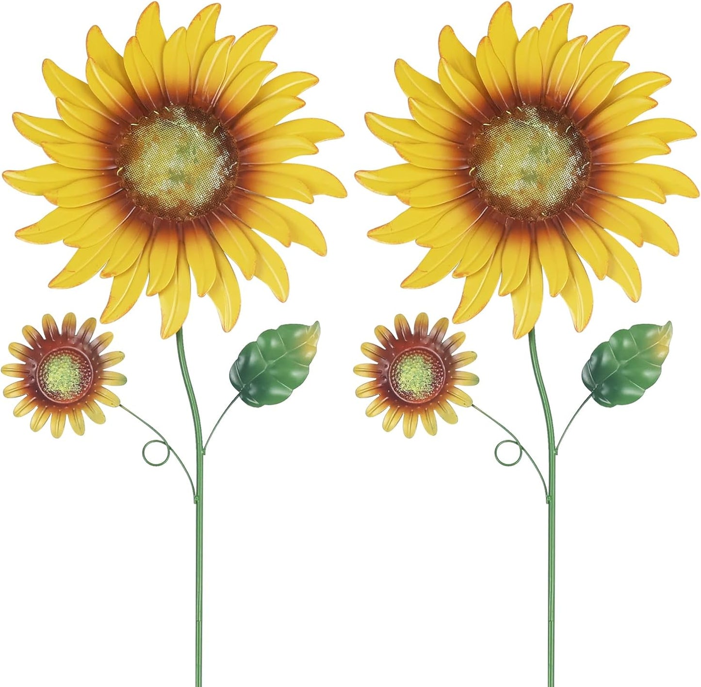 Metal Flower Decorative Garden Stakes, 2 Pack 22" Outdoor Garden Decor with Shaking Flower Head Yard Stakes, Yard Art Spring Decorations for Patio Lawn (Blue & Red)