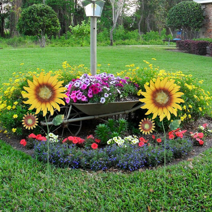 Metal Flower Decorative Garden Stakes, 2 Pack 22" Outdoor Garden Decor with Shaking Flower Head Yard Stakes, Yard Art Spring Decorations for Patio Lawn (Blue & Red)
