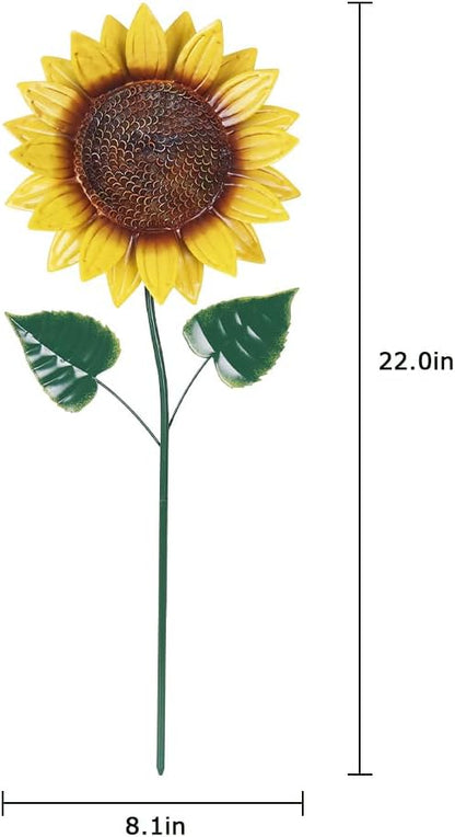Metal Flower Decorative Garden Stakes, 2 Pack 22" Outdoor Garden Decor with Shaking Flower Head Yard Stakes, Yard Art Spring Decorations for Patio Lawn (Blue & Red)