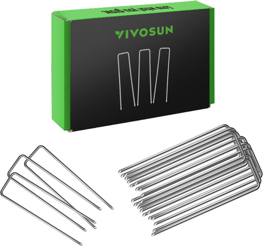 6 Inch 50-Pack Garden Stakes, Galvanized Steel Landscape Stapes 11 Gauge U-Shaped Pins for Weed Barrier Fabric, Ground Cover, Soaker Hose, Irrigation Tubing, Holding Fence