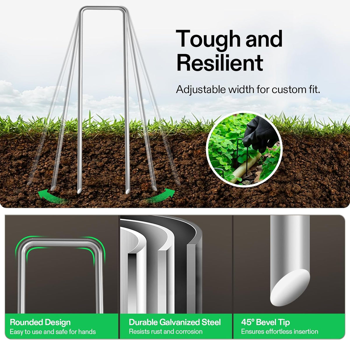 6 Inch 50-Pack Garden Stakes, Galvanized Steel Landscape Stapes 11 Gauge U-Shaped Pins for Weed Barrier Fabric, Ground Cover, Soaker Hose, Irrigation Tubing, Holding Fence