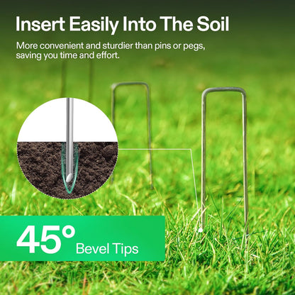 6 Inch 50-Pack Garden Stakes, Galvanized Steel Landscape Stapes 11 Gauge U-Shaped Pins for Weed Barrier Fabric, Ground Cover, Soaker Hose, Irrigation Tubing, Holding Fence