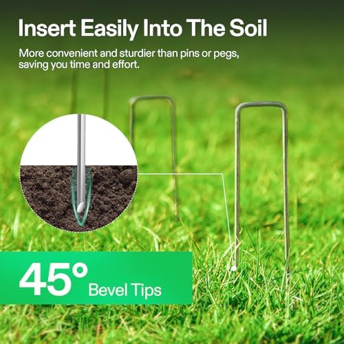 6 Inch 50-Pack Garden Stakes, Galvanized Steel Landscape Stapes 11 Gauge U-Shaped Pins for Weed Barrier Fabric, Ground Cover, Soaker Hose, Irrigation Tubing, Holding Fence