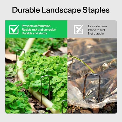 6 Inch 50-Pack Garden Stakes, Galvanized Steel Landscape Stapes 11 Gauge U-Shaped Pins for Weed Barrier Fabric, Ground Cover, Soaker Hose, Irrigation Tubing, Holding Fence
