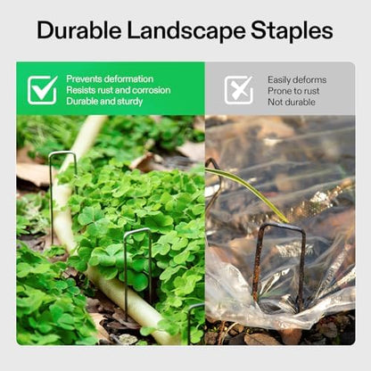 6 Inch 50-Pack Garden Stakes, Galvanized Steel Landscape Stapes 11 Gauge U-Shaped Pins for Weed Barrier Fabric, Ground Cover, Soaker Hose, Irrigation Tubing, Holding Fence