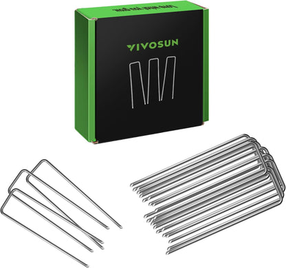 6 Inch 50-Pack Garden Stakes, Galvanized Steel Landscape Stapes 11 Gauge U-Shaped Pins for Weed Barrier Fabric, Ground Cover, Soaker Hose, Irrigation Tubing, Holding Fence