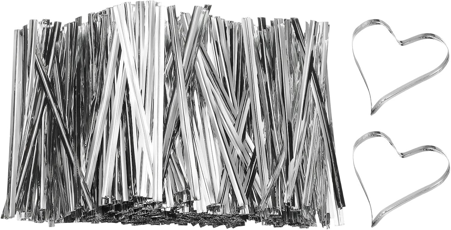 Bag Twist Ties 3 Inch, 800 Pcs Metallic Bread Ties for Treat Plastic Bags Gift Wrapping Candy Coffee Bag Plant Party Cake Favor, Silver