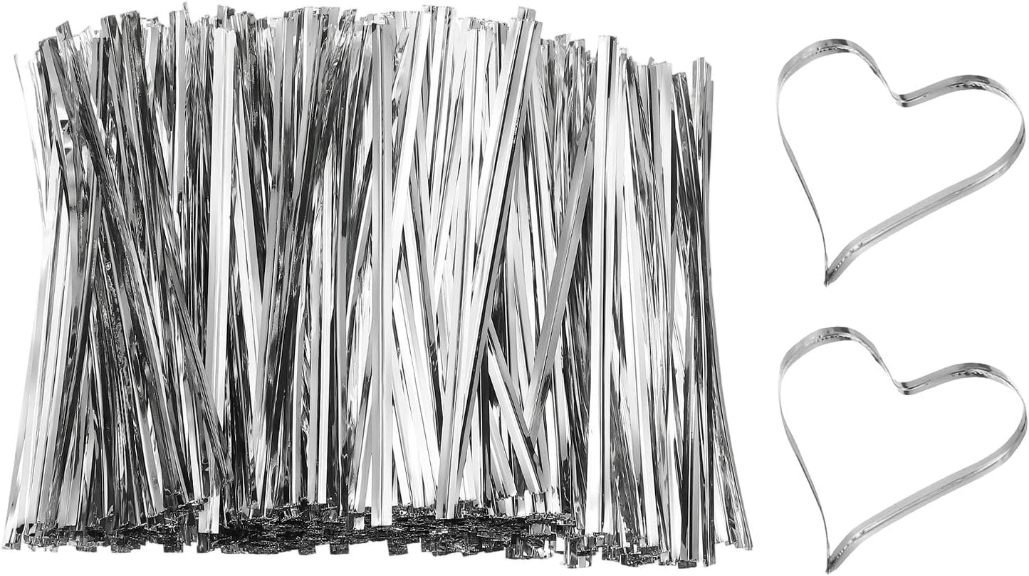 Bag Twist Ties 3 Inch, 800 Pcs Metallic Bread Ties for Treat Plastic Bags Gift Wrapping Candy Coffee Bag Plant Party Cake Favor, Silver