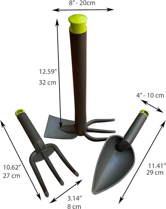 Garden Hand Tool Set 3 Piece - Gardening Kit - Cultivator, Hand Trowel, Hoe and Hand Tiller, Outdoor Gardening Tools Lightweight and Durable