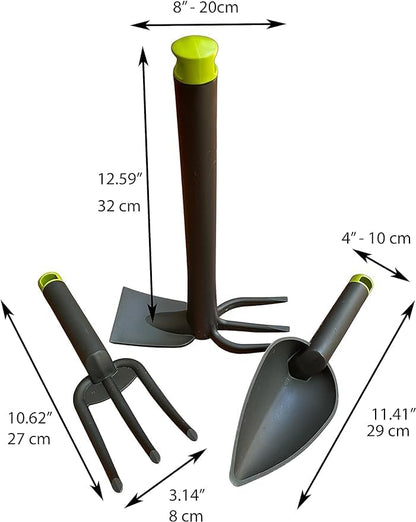 Garden Hand Tool Set 3 Piece - Gardening Kit - Cultivator, Hand Trowel, Hoe and Hand Tiller, Outdoor Gardening Tools Lightweight and Durable