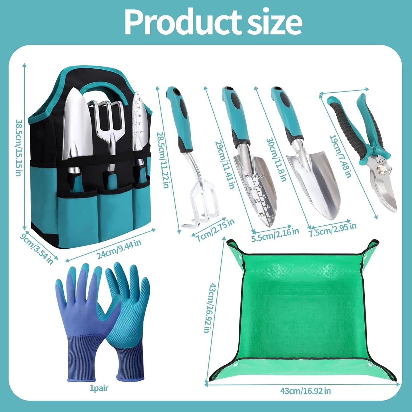 Garden Tools, Gardening Tool Set with Non-Slip Handles, Lightweight Aluminum Alloy Rust-Proof Gardening Hand Tools with Gloves Ideal Gardening Tools Gifts for Women and Men