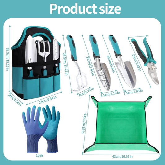 Garden Tools, Gardening Tool Set with Non-Slip Handles, Lightweight Aluminum Alloy Rust-Proof Gardening Hand Tools with Gloves Ideal Gardening Tools Gifts for Women and Men