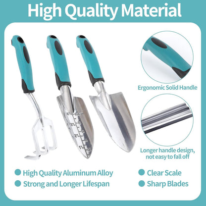 Garden Tools, Gardening Tool Set with Non-Slip Handles, Lightweight Aluminum Alloy Rust-Proof Gardening Hand Tools with Gloves Ideal Gardening Tools Gifts for Women and Men