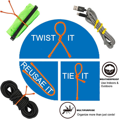 Original Reusable Silicone Twist Ties - 24in Black, Wire Wraps for Cords, Electronic & Fishing Rod Ties