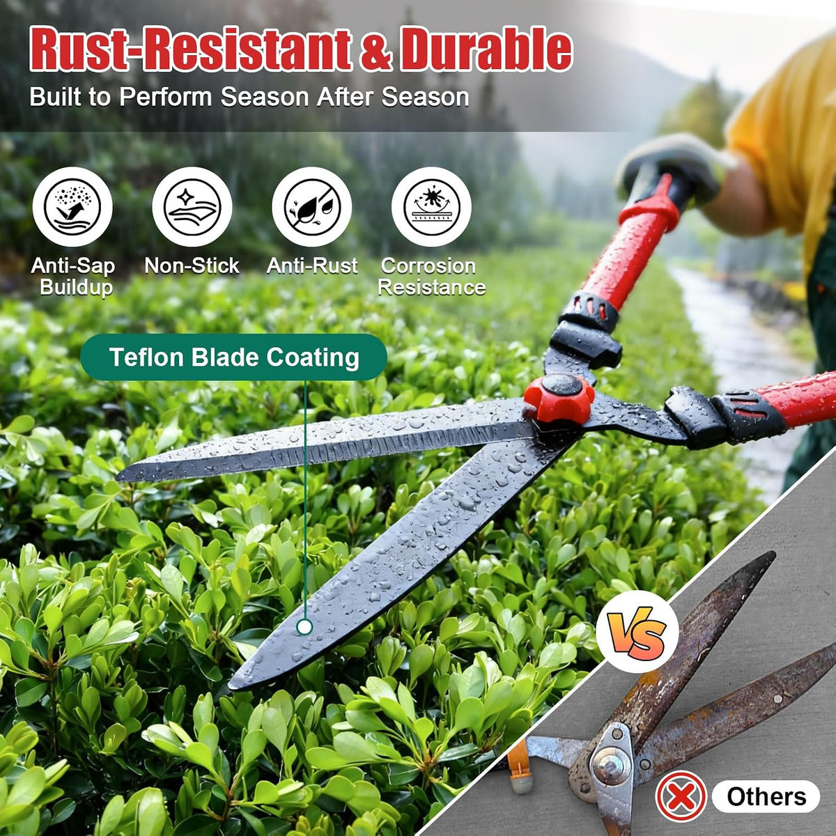 Hedge Clippers Shears Sharp Clean Cuts - Teflon Coated High Carbon Steel Blades,Ergonomic Comfortable Handle,Lightweight 24.8in Hedges Shears for Gardening Yard Effortless Trimming Shaping Shrubs Bush
