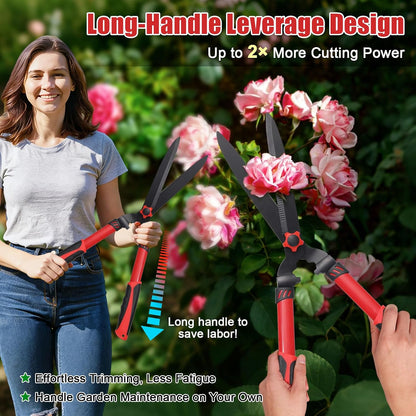 Hedge Clippers Shears Sharp Clean Cuts - Teflon Coated High Carbon Steel Blades,Ergonomic Comfortable Handle,Lightweight 24.8in Hedges Shears for Gardening Yard Effortless Trimming Shaping Shrubs Bush
