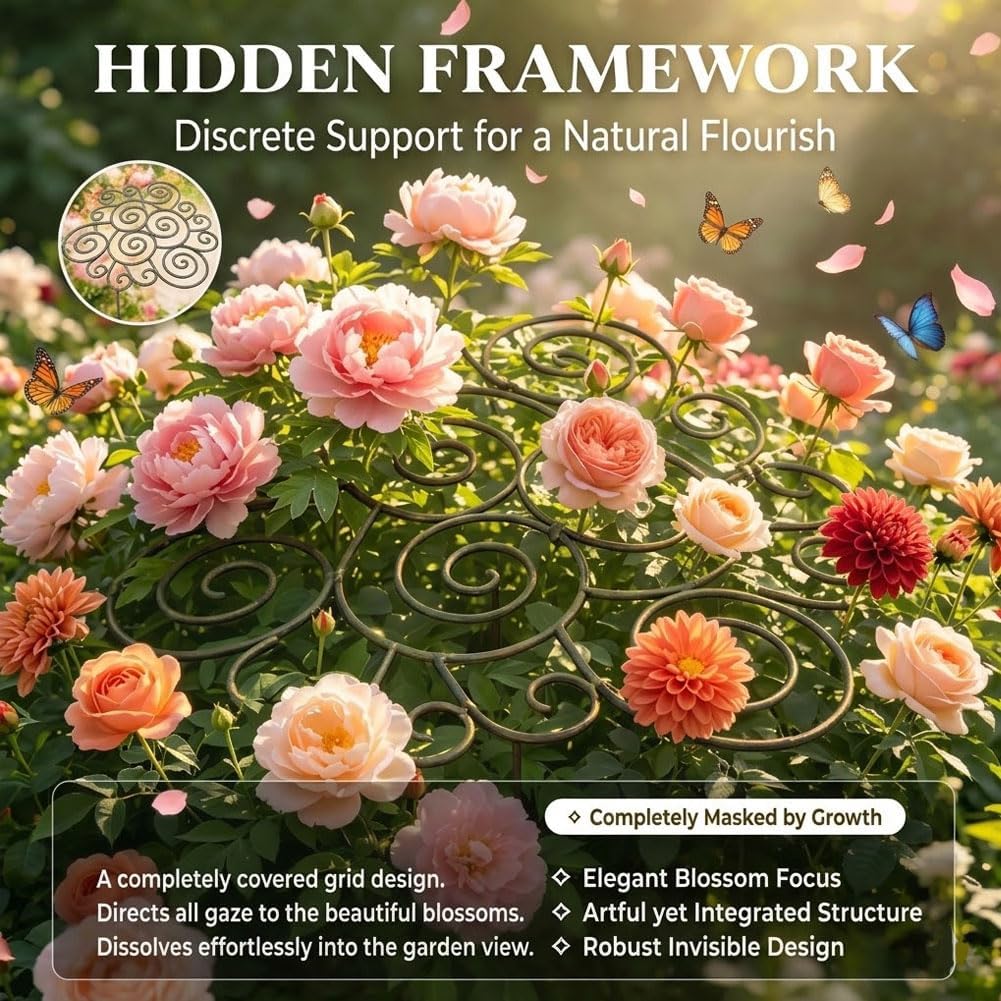 Decorative Peony Support, Metal Plant Support Ring for Peony Cages & Garden, Flower Support Frame, Heavy-Duty Flower Support Frame, Flower Hoop Upright Growth Protect (Small-1pcs)