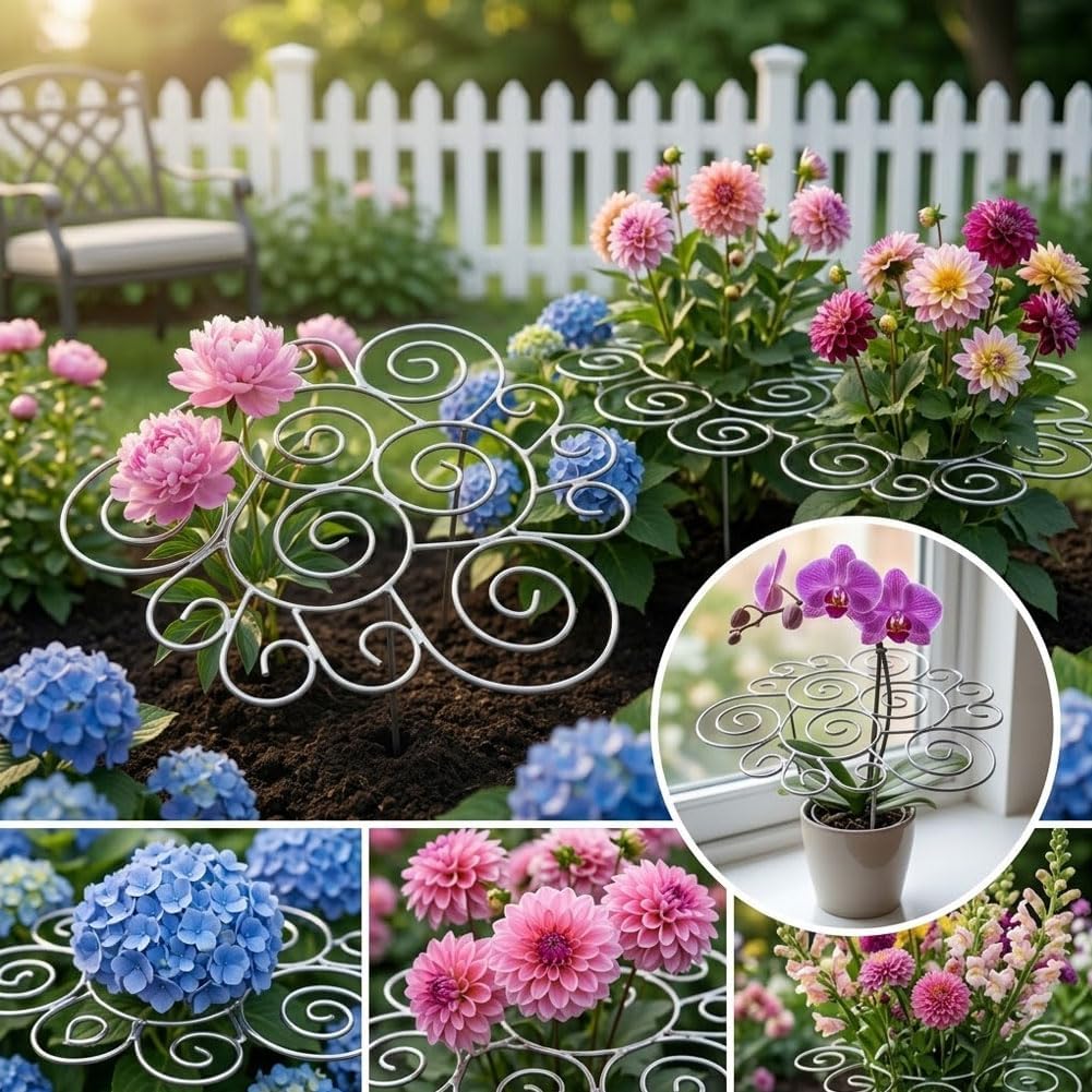 Decorative Peony Support, Metal Plant Support Ring for Peony Cages & Garden, Flower Support Frame, Heavy-Duty Flower Support Frame, Flower Hoop Upright Growth Protect (Small-1pcs)