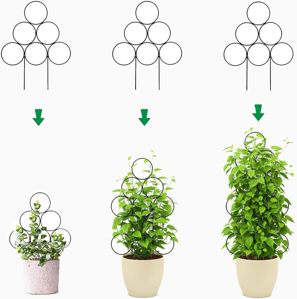 Plant Trellis for Climbing Plants Indoor Outdoor, 3 Pack Stackable Metal Trellis - Small Garden Trellis for Potted Plants, Vine Support for Ivy, Flowers, DIY Home Deco