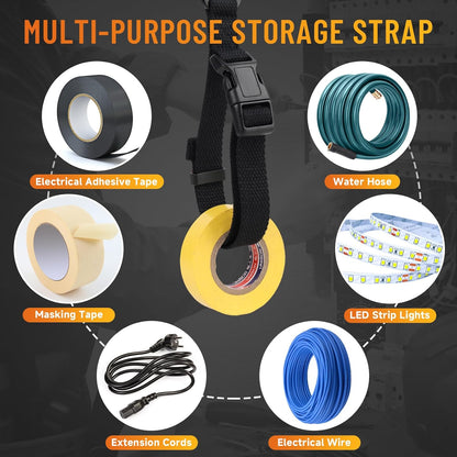 Electrical Tape Holder for Belt Loop Multifunctional Tape Thong with Carabiner Clip Hanging Storage Strap for Tape, Cables, Ropes, Hoses - Black