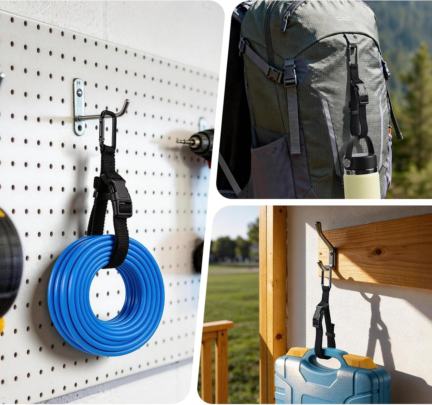 Electrical Tape Holder for Belt Loop Multifunctional Tape Thong with Carabiner Clip Hanging Storage Strap for Tape, Cables, Ropes, Hoses - Black