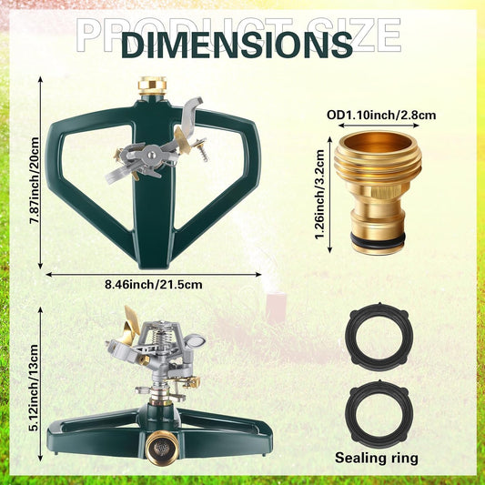 3 Sets Rotating 360 Degree Swivel Garden Sprinkler Pulsating Impact Sprinkler with Metal Base, Heavy Duty Adjustable Garden Hose Sprinklers System for Large Area Lawn Yard(Small Head)
