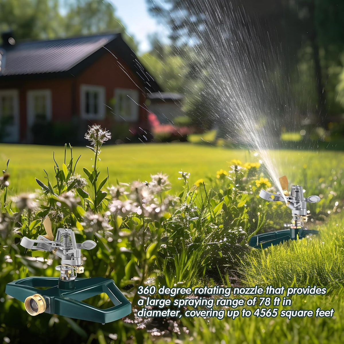 3 Sets Rotating 360 Degree Swivel Garden Sprinkler Pulsating Impact Sprinkler with Metal Base, Heavy Duty Adjustable Garden Hose Sprinklers System for Large Area Lawn Yard(Small Head)