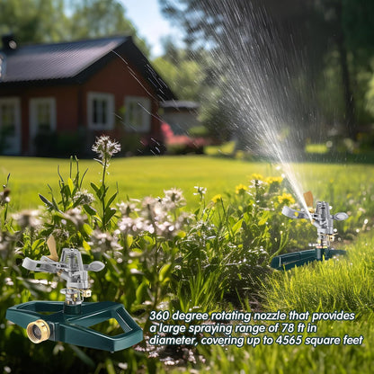 3 Sets Rotating 360 Degree Swivel Garden Sprinkler Pulsating Impact Sprinkler with Metal Base, Heavy Duty Adjustable Garden Hose Sprinklers System for Large Area Lawn Yard(Small Head)