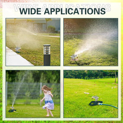 3 Sets Rotating 360 Degree Swivel Garden Sprinkler Pulsating Impact Sprinkler with Metal Base, Heavy Duty Adjustable Garden Hose Sprinklers System for Large Area Lawn Yard(Small Head)