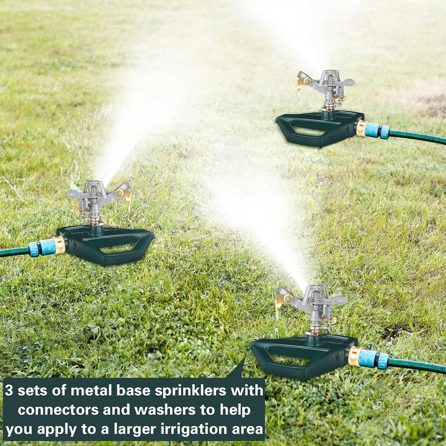 3 Sets Rotating 360 Degree Swivel Garden Sprinkler Pulsating Impact Sprinkler with Metal Base, Heavy Duty Adjustable Garden Hose Sprinklers System for Large Area Lawn Yard(Small Head)