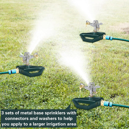 3 Sets Rotating 360 Degree Swivel Garden Sprinkler Pulsating Impact Sprinkler with Metal Base, Heavy Duty Adjustable Garden Hose Sprinklers System for Large Area Lawn Yard(Small Head)