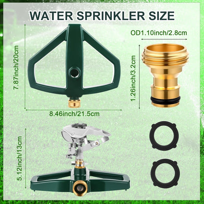 3 Sets Rotating 360 Degree Swivel Garden Sprinkler Pulsating Impact Sprinkler with Metal Base, Heavy Duty Adjustable Garden Hose Sprinklers System for Large Area Lawn Yard(Small Head)