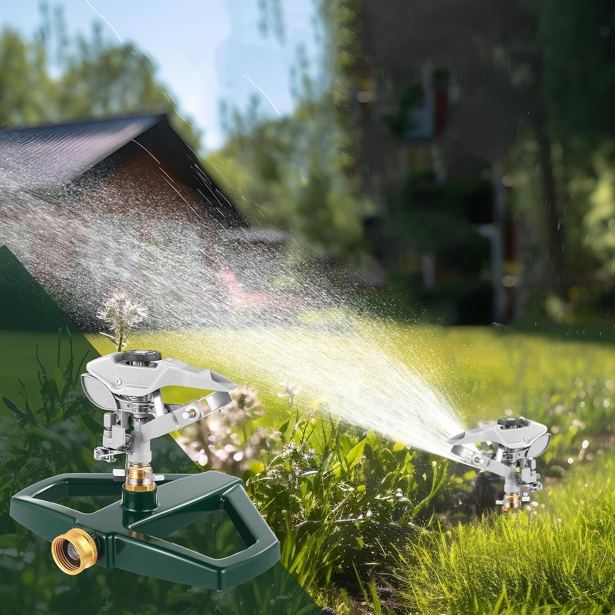 3 Sets Rotating 360 Degree Swivel Garden Sprinkler Pulsating Impact Sprinkler with Metal Base, Heavy Duty Adjustable Garden Hose Sprinklers System for Large Area Lawn Yard(Small Head)