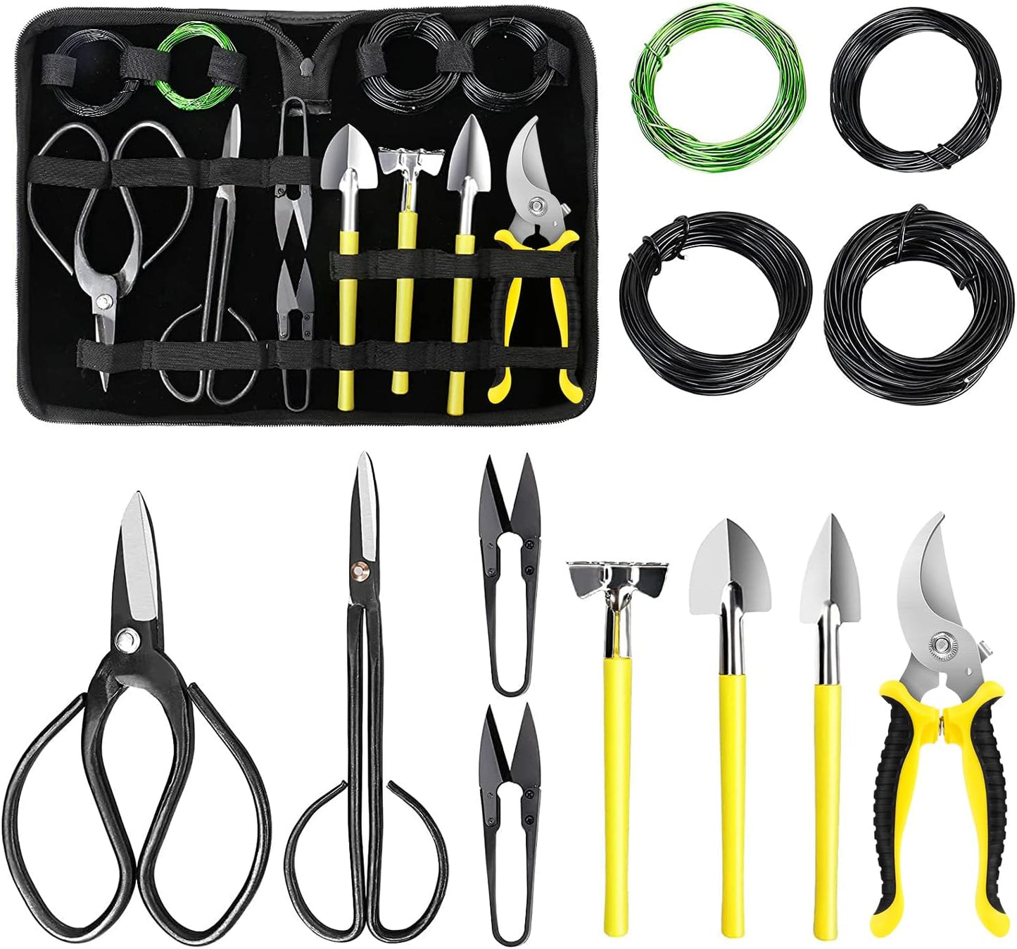 Bonsai Tools Set 13Pcs, Bonsai Essentials with PU Leather Bag, High Carbon Steel Succulent Trimming Kit, for Pruning, Raking, Training Plants, Ideal Gardening Gifts