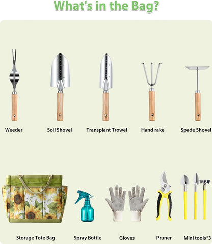 Bonsai Tools Set 13Pcs, Bonsai Essentials with PU Leather Bag, High Carbon Steel Succulent Trimming Kit, for Pruning, Raking, Training Plants, Ideal Gardening Gifts