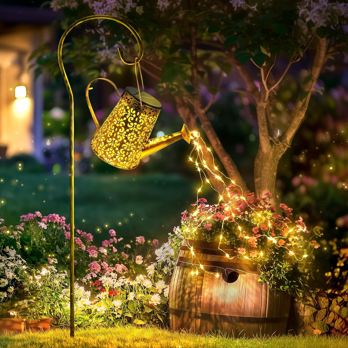 Solar Watering Can Lights: Metal Cloud Lantern Outdoor with Hook - Waterproof Garden Art Hanging Decoration for Yard Patio Lawn - Christmas Birthday Gifts for Women Mom Grandma