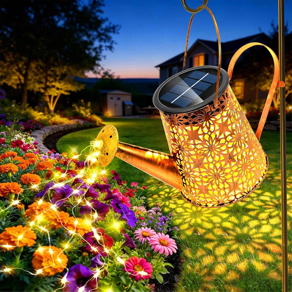 Solar Watering Can Lights: Metal Cloud Lantern Outdoor with Hook - Waterproof Garden Art Hanging Decoration for Yard Patio Lawn - Christmas Birthday Gifts for Women Mom Grandma
