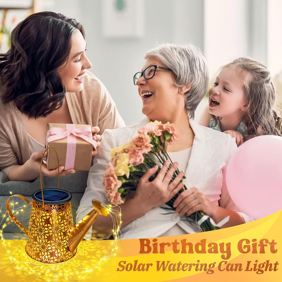 Solar Watering Can Lights: Metal Cloud Lantern Outdoor with Hook - Waterproof Garden Art Hanging Decoration for Yard Patio Lawn - Christmas Birthday Gifts for Women Mom Grandma