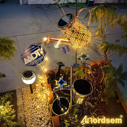 Solar Watering Can Lights: Metal Cloud Lantern Outdoor with Hook - Waterproof Garden Art Hanging Decoration for Yard Patio Lawn - Christmas Birthday Gifts for Women Mom Grandma