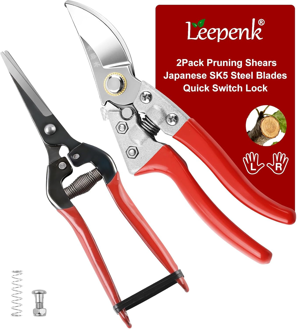 2 Piece Garden Shears Set: Heavy Duty Pruning Shears with Japanese SK5 Steel Blade & Long Straight Garden Snip,Complete Pruning Shears for Gardening, Tree Trimming, Flower & Herb Cutting