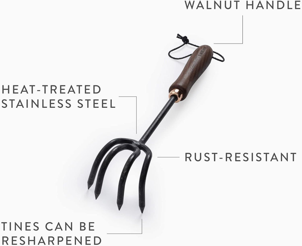 Cultivator - Weed Remover Tool - Garden Rake and Weeding Tool for Yard Work - Stainless Steel Cultivator for Raking Soil (Ash/Mint)