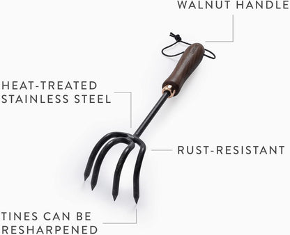 Cultivator - Weed Remover Tool - Garden Rake and Weeding Tool for Yard Work - Stainless Steel Cultivator for Raking Soil (Ash/Mint)