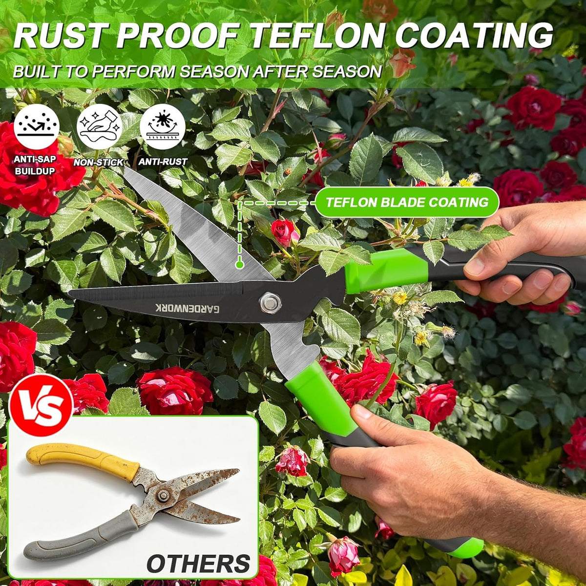 Hedge Clippers Shears with Teflon Coated&Carbon Steel Blades