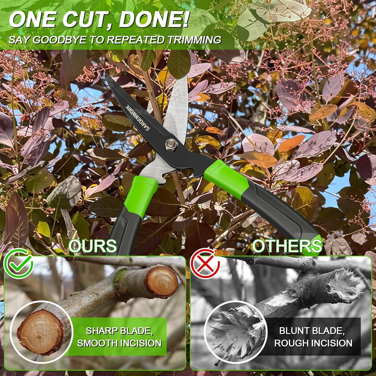 Hedge Clippers Shears with Teflon Coated&Carbon Steel Blades