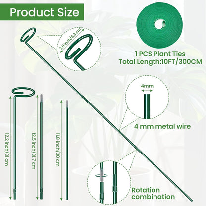 Plant Support Stakes 6 Pack, 12/24/36 Inch Heavy Duty Metal Plant Stakes, Adjustable Garden Plant Support Cages/Rings for Outdoor Indoor Plants, Plant Stick Support for Amaryllis Tomato Peony Orchid