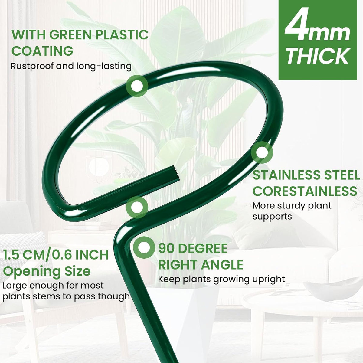 Plant Support Stakes 6 Pack, 12/24/36 Inch Heavy Duty Metal Plant Stakes, Adjustable Garden Plant Support Cages/Rings for Outdoor Indoor Plants, Plant Stick Support for Amaryllis Tomato Peony Orchid