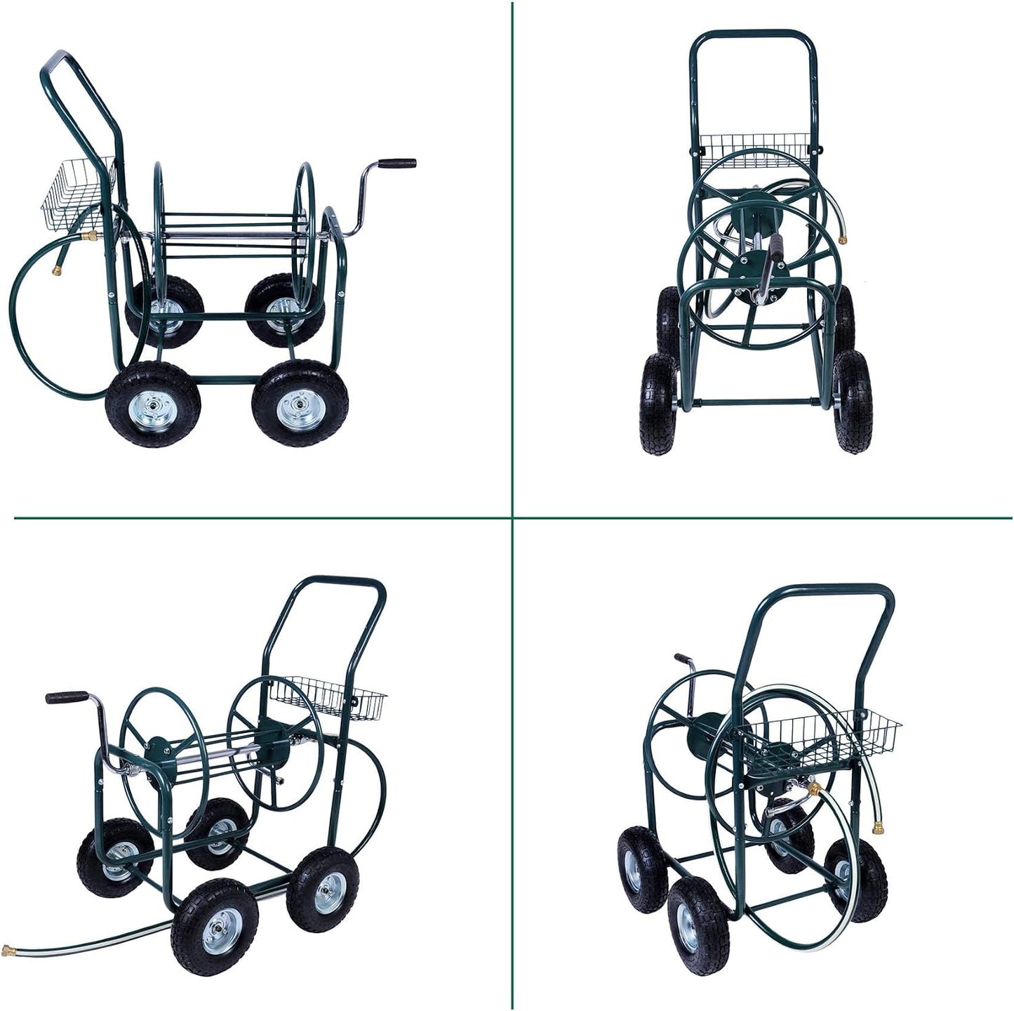 4 Wheel Garden Hose Reel Cart Heavy Duty Yard Water Planting with Storage Basket,Holds 390FT Hose